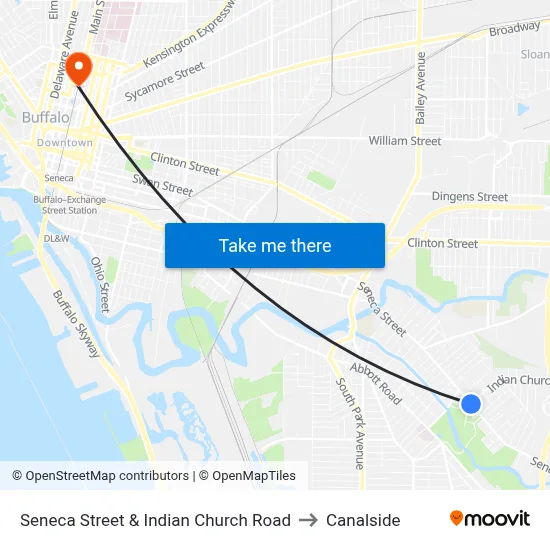 Seneca Street & Indian Church Road to Canalside map