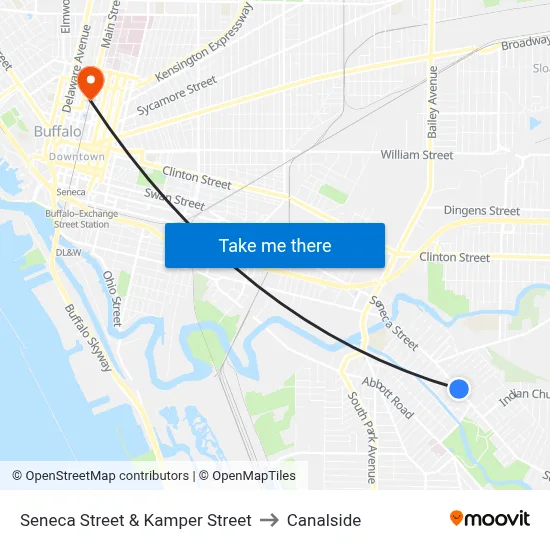 Seneca Street & Kamper Street to Canalside map