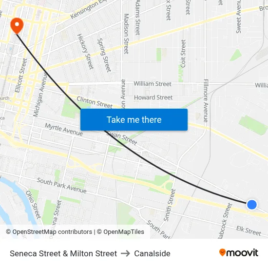 Seneca Street & Milton Street to Canalside map