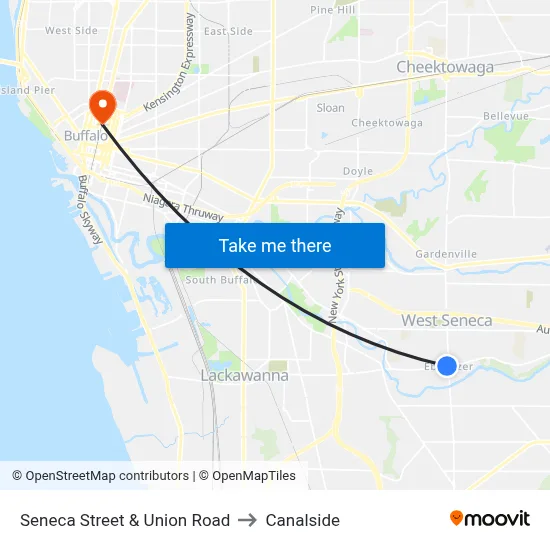 Seneca Street & Union Road to Canalside map