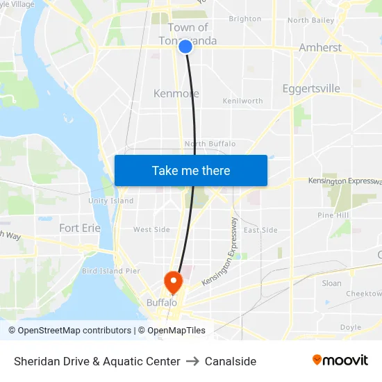 Sheridan Drive & Aquatic Center to Canalside map