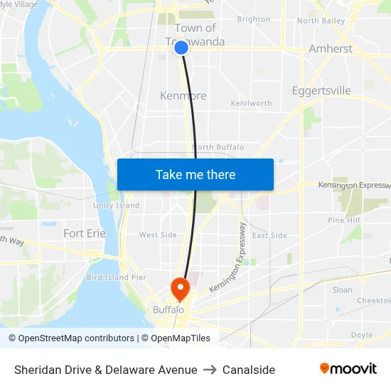 Sheridan Drive & Delaware Avenue to Canalside map