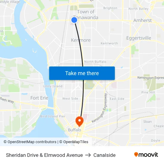 Sheridan Drive & Elmwood Avenue to Canalside map
