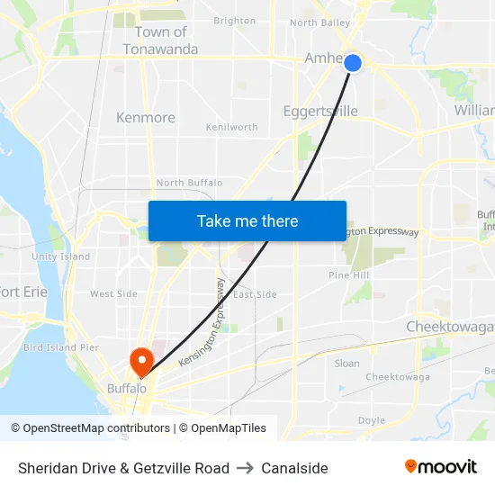 Sheridan Drive & Getzville Road to Canalside map