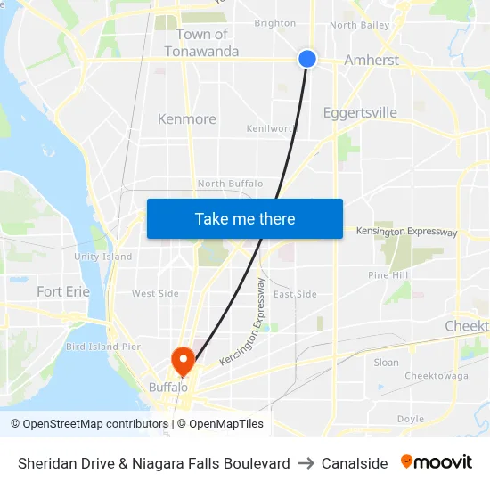Sheridan Drive & Niagara Falls Boulevard to Canalside map