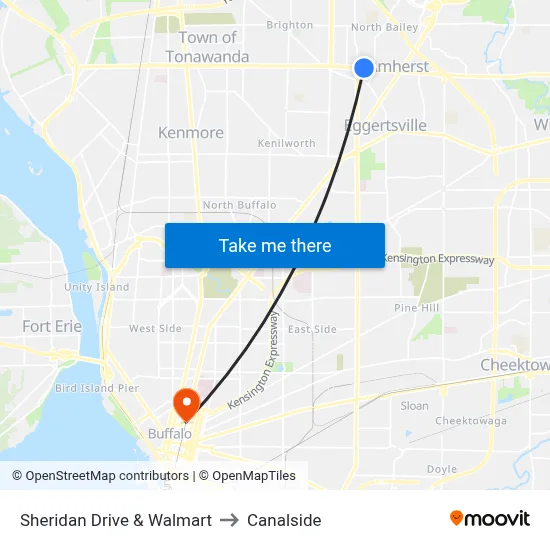 Sheridan Drive & Walmart to Canalside map