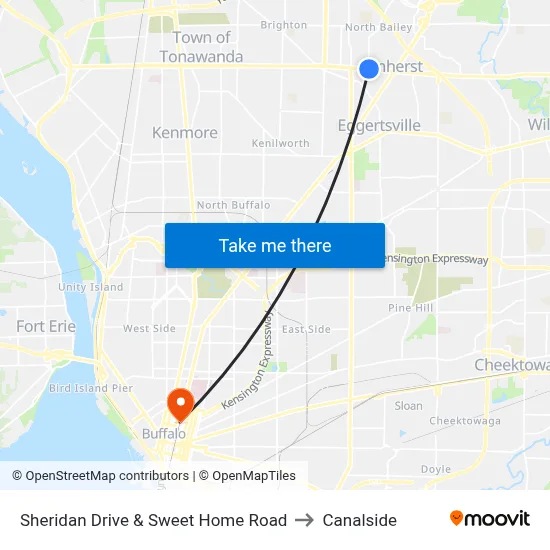 Sheridan Drive & Sweet Home Road to Canalside map