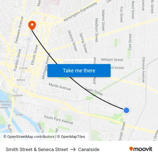 Smith Street & Seneca Street to Canalside map