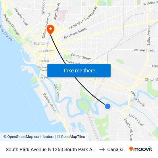 South Park Avenue & 1263 South Park Avenue to Canalside map