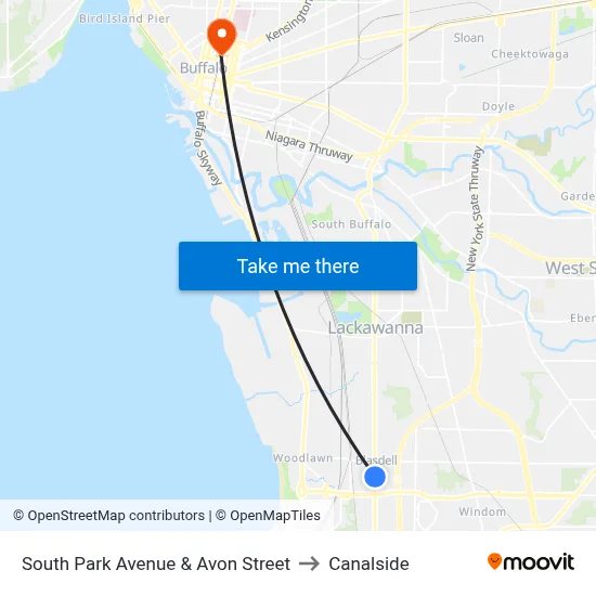 South Park Avenue & Avon Street to Canalside map