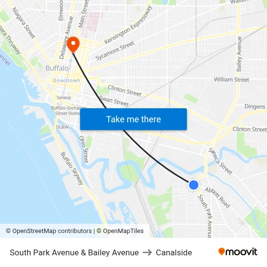 South Park Avenue & Bailey Avenue to Canalside map
