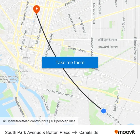 South Park Avenue & Bolton Place to Canalside map