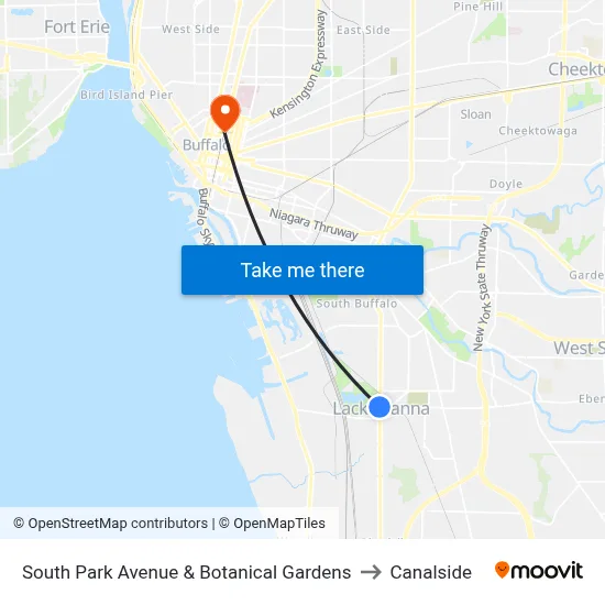 South Park Avenue & Botanical Gardens to Canalside map