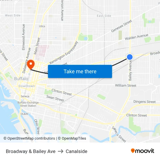 Broadway & Bailey Ave to Canalside map