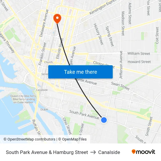 South Park Avenue & Hamburg Street to Canalside map