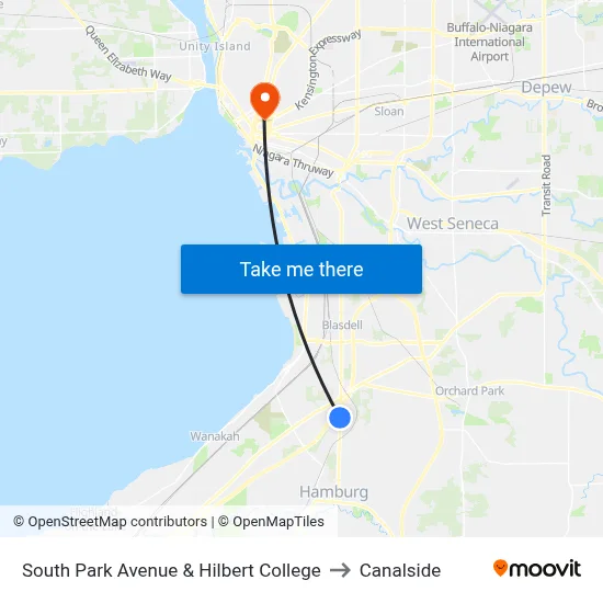 South Park Avenue & Hilbert College to Canalside map
