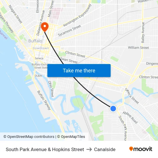 South Park Avenue & Hopkins Street to Canalside map