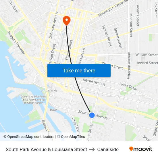 South Park Avenue & Louisiana Street to Canalside map