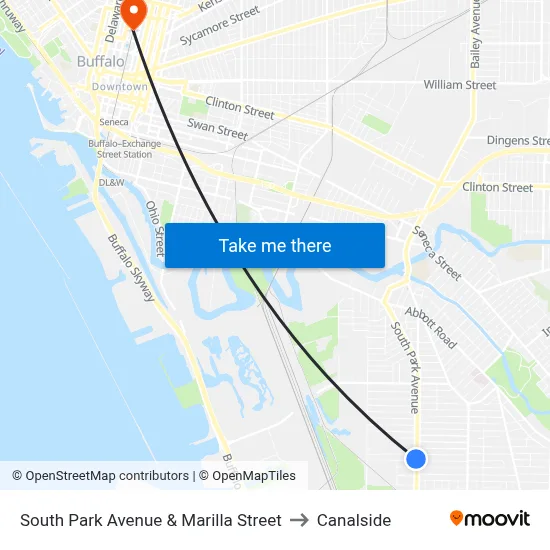 South Park Avenue & Marilla Street to Canalside map