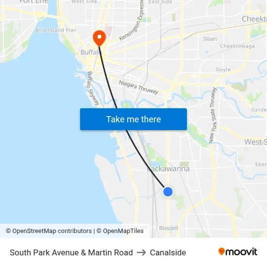 South Park Avenue & Martin Road to Canalside map