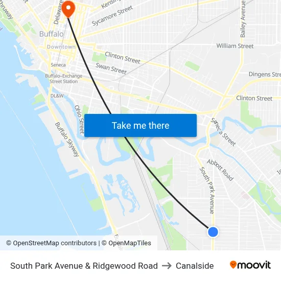 South Park Avenue & Ridgewood Road to Canalside map