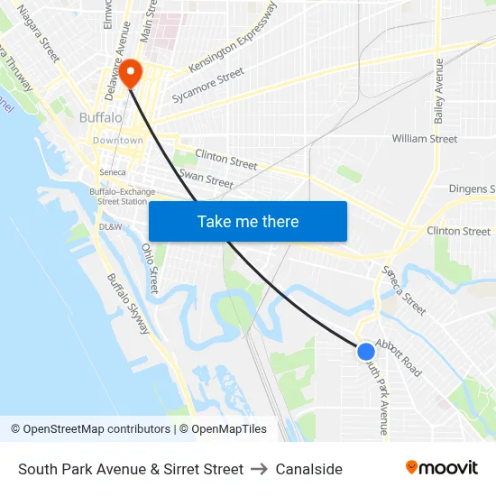 South Park Avenue & Sirret Street to Canalside map