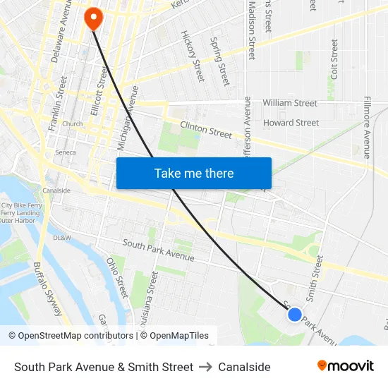 South Park Avenue & Smith Street to Canalside map