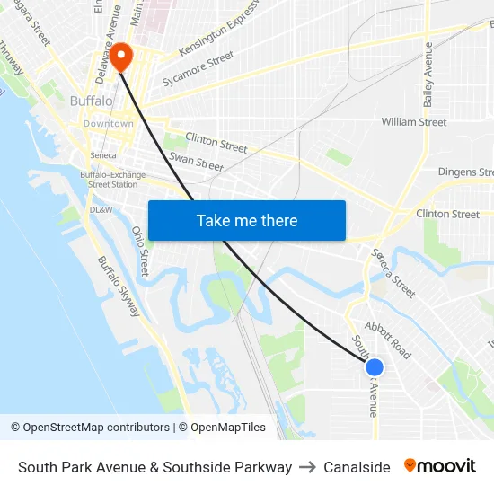 South Park Avenue & Southside Parkway to Canalside map