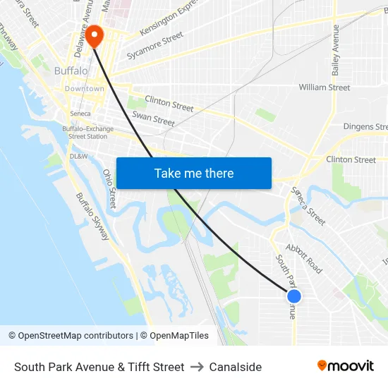 South Park Avenue & Tifft Street to Canalside map