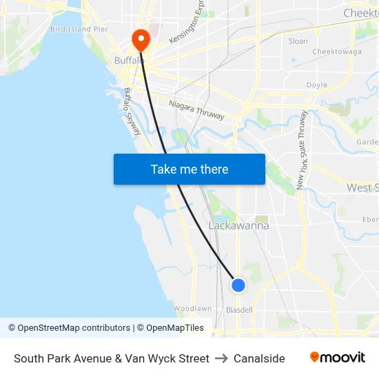 South Park Avenue & Van Wyck Street to Canalside map
