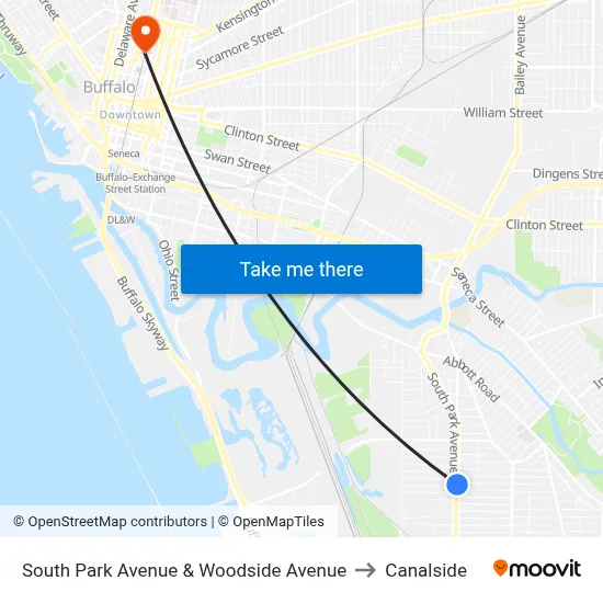 South Park Avenue & Woodside Avenue to Canalside map