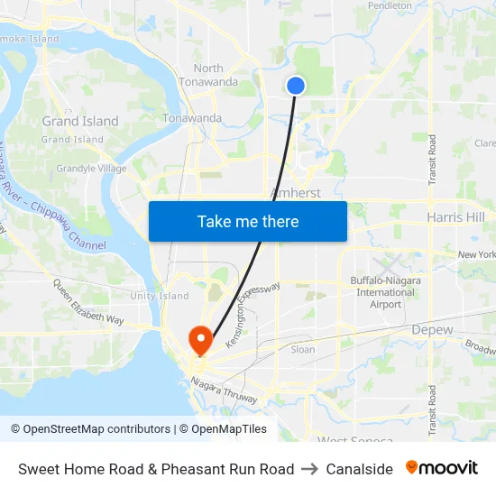 Sweet Home Road & Pheasant Run Road to Canalside map