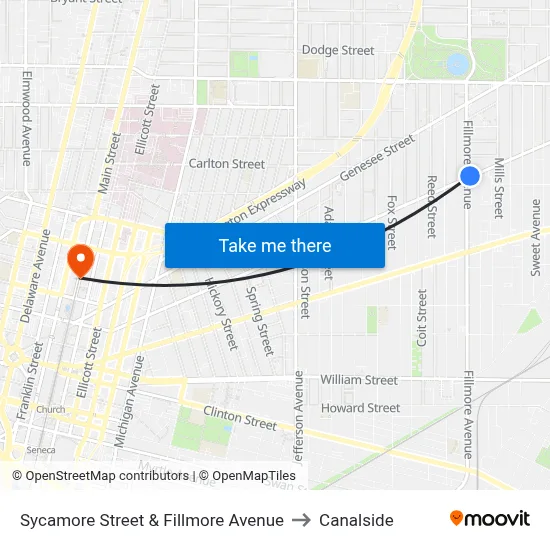 Sycamore Street & Fillmore Avenue to Canalside map