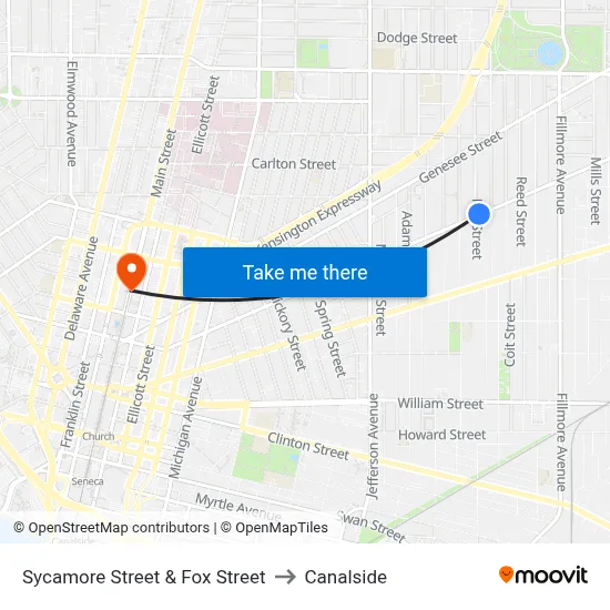 Sycamore Street & Fox Street to Canalside map