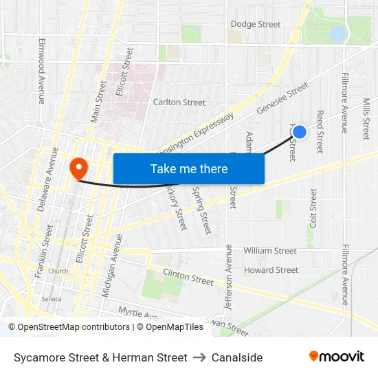 Sycamore Street & Herman Street to Canalside map