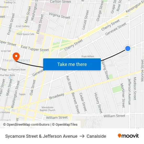 Sycamore Street & Jefferson Avenue to Canalside map