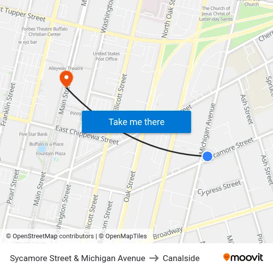 Sycamore Street & Michigan Avenue to Canalside map
