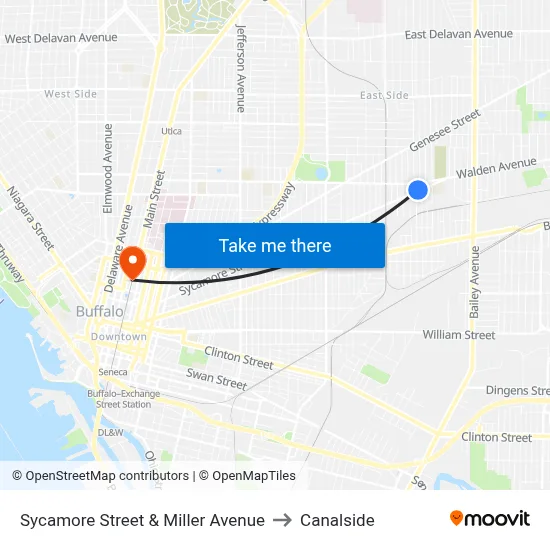 Sycamore Street & Miller Avenue to Canalside map