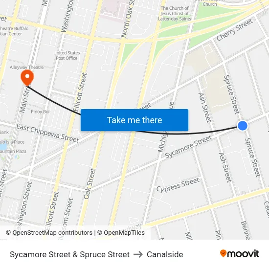 Sycamore Street & Spruce Street to Canalside map