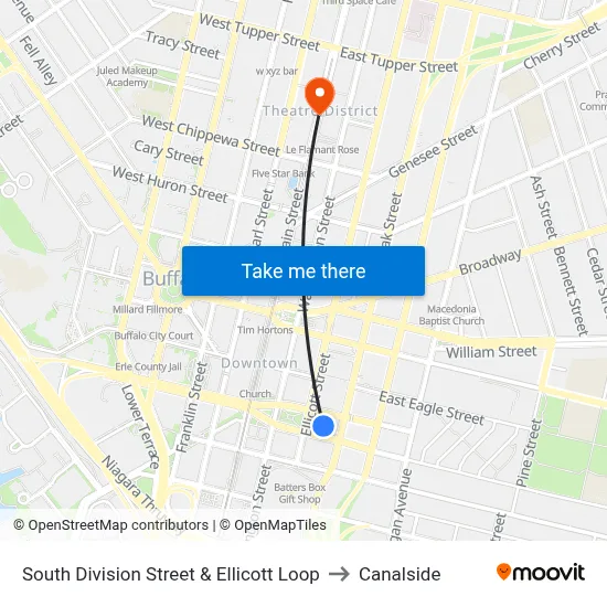 South Division Street & Ellicott Loop to Canalside map
