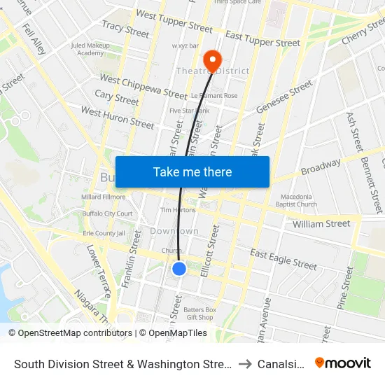 South Division Street & Washington Street to Canalside map