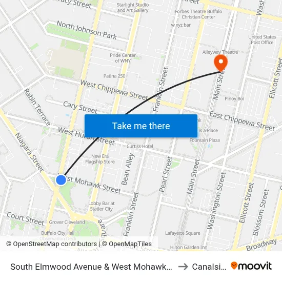 South Elmwood Avenue & West Mohawk Street to Canalside map