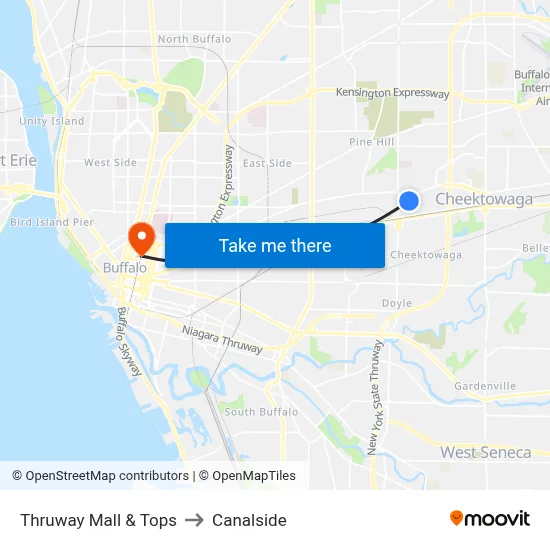 Thruway Mall & Tops to Canalside map