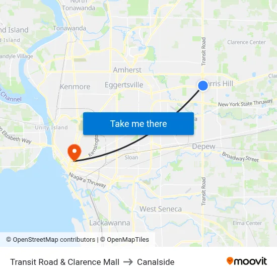 Transit Road & Clarence Mall to Canalside map