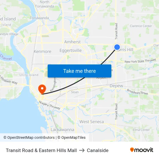 Transit Road & Eastern Hills Mall to Canalside map
