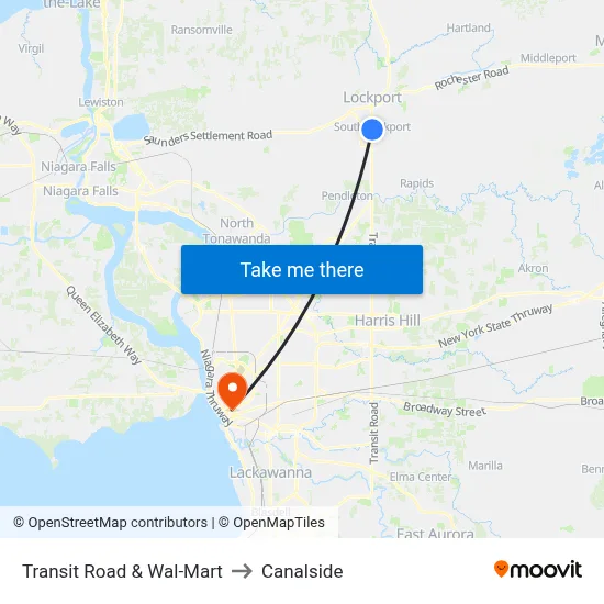Transit Road & Wal-Mart to Canalside map