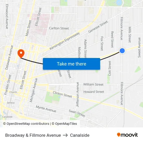 Broadway & Fillmore Avenue to Canalside map