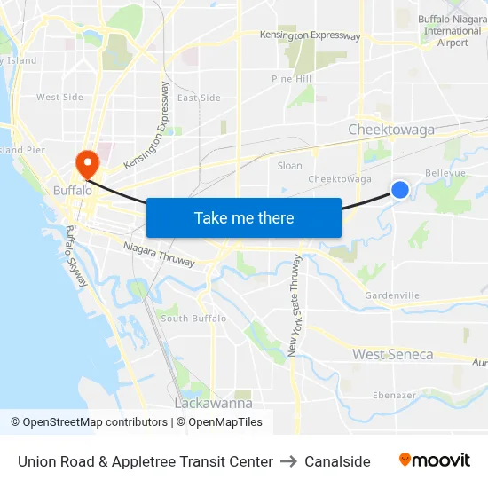 Union Road & Appletree Transit Center to Canalside map