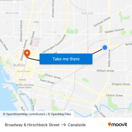 Broadway & Hirschbeck Street to Canalside map