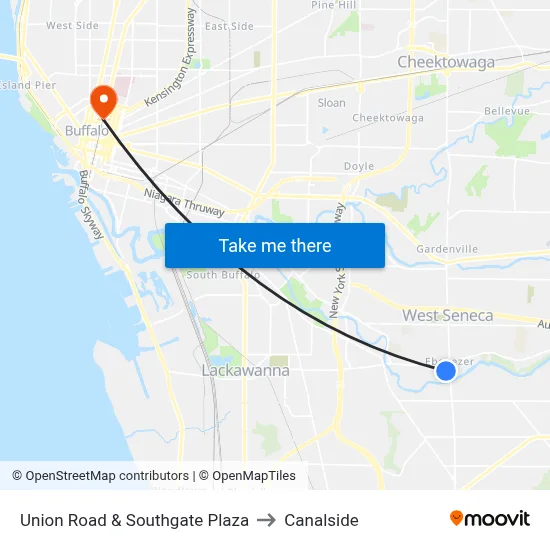 Union Road & Southgate Plaza to Canalside map